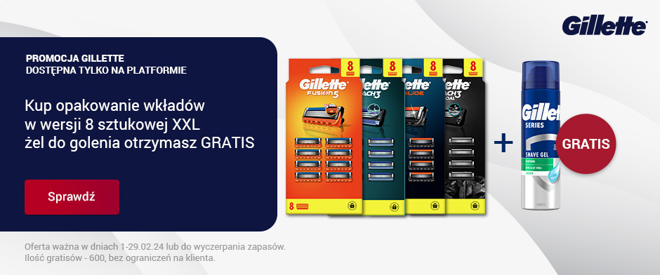 Gillette. Kup opakowanie wkładów w wersji 8 sztukowej XXL, żel do golenia otrzymasz GRATIS.&nbsp;