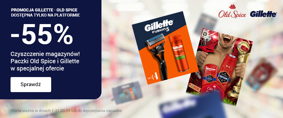 Gillette. Old Spice. Promocja. Czyszczenie magazynów! Paczki Old Spice i Gillette w specjalnej ofercie -55%