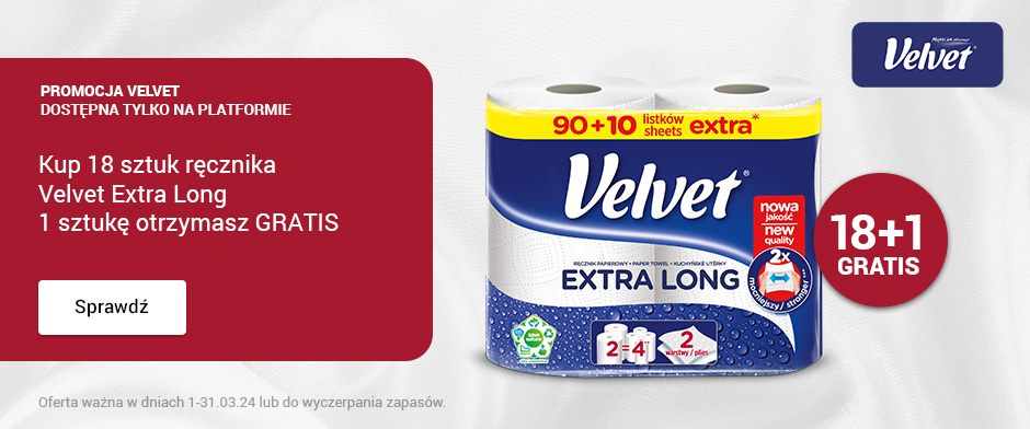 Velvet. Promocja. Velvet Extra Long 18+1 GRATIS